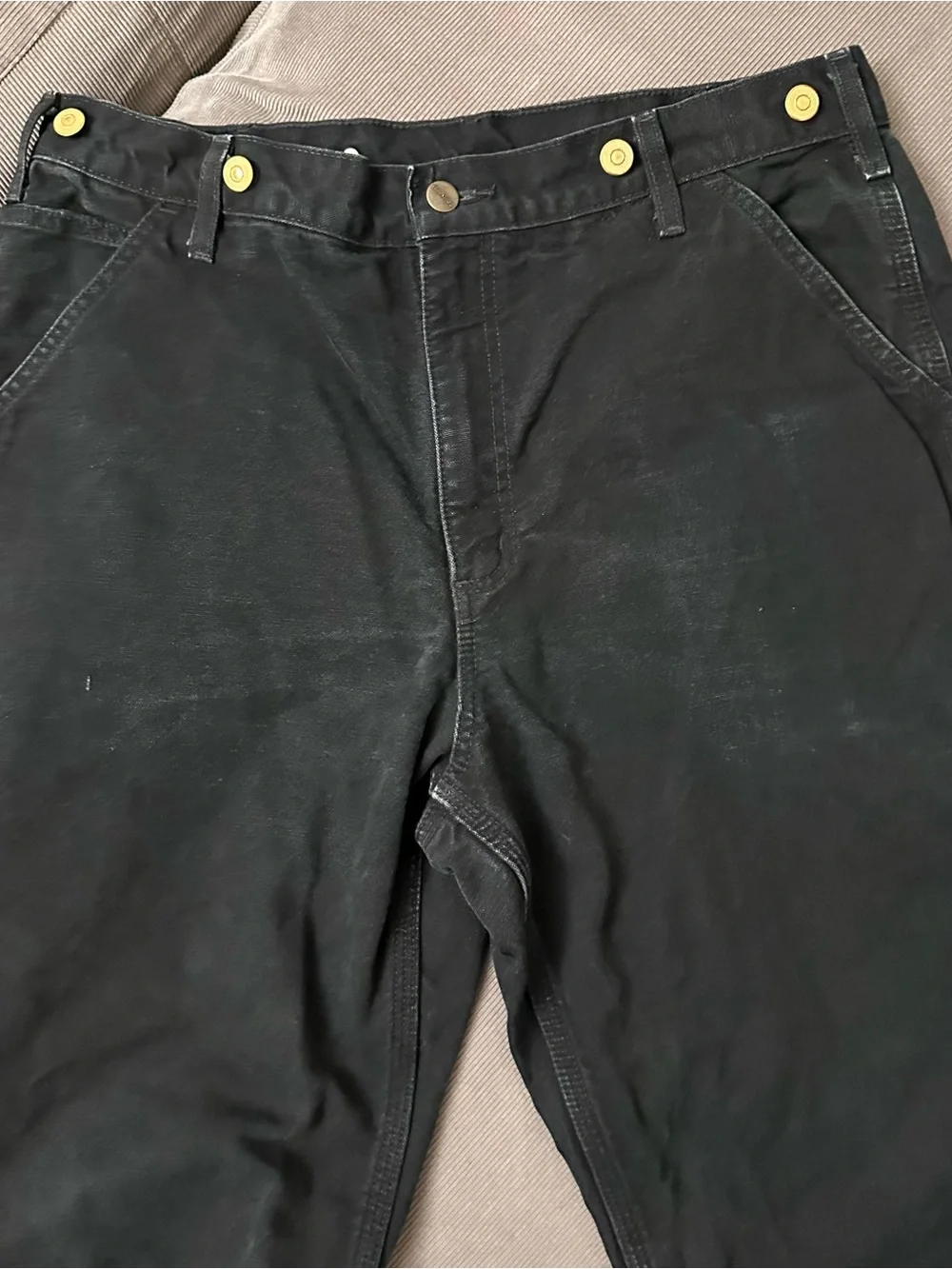 Carhartt B111 BLK Flannel Lined Losse Fit Carpenter Pants Men's 35x32 Distressed
